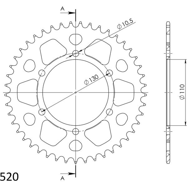 Supersprox Alu-Kettenrad 520 - 44Z (Blau) RAL-486:44-BLU|ID 110,0 Lk 130,0 6-Loch-image