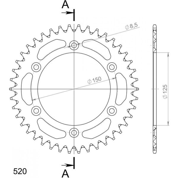 Supersprox Alu-Kettenrad 520 - 43Z (Arancione) RAL-990:43-ORG|ID 125,0 Lk 150,0 6-Loch-image