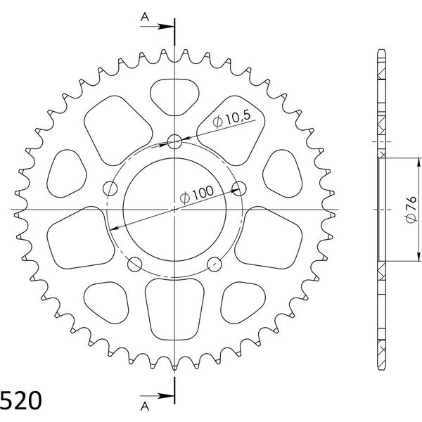 Supersprox Alu-Kettenrad 530 - 45Z (Nero) RAL-7090:45-BLK|ID 76,0 Lk 100,0 5-Loch-image