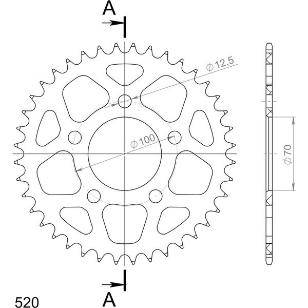 Supersprox Alu-Kettenrad 520 - 40Z (Nero) RAL-728:40-BLK|ID 70,0 Lk 100,0 5-Loch-image