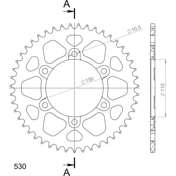 Supersprox Alu-Kettenrad 530 - 47Z (Rot) RAL-479:47-RED|ID 110,0 Lk 130,0 6-Loch-image