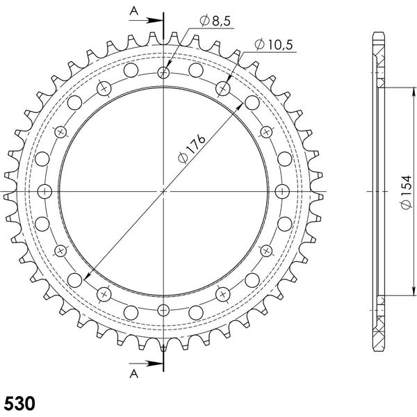 Supersprox Alu-Kettenrad 530 - 45Z (Rot) RAL-1340:45-RED|ID 154,0 Lk 176,0 6-Loch/6-Loch-image