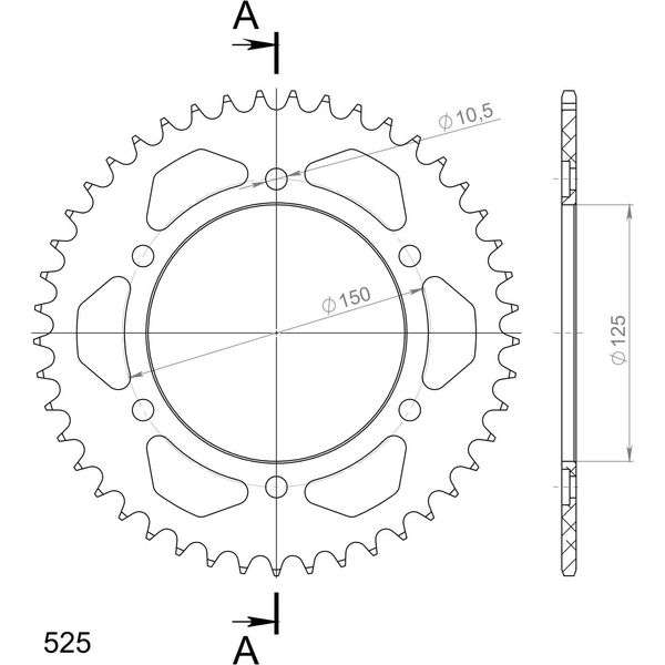 Supersprox Alu-Kettenrad 525 - 45Z (Arancione) RAL-899:45-ORG|ID 125,0 Lk 150,0 6-Loch-image