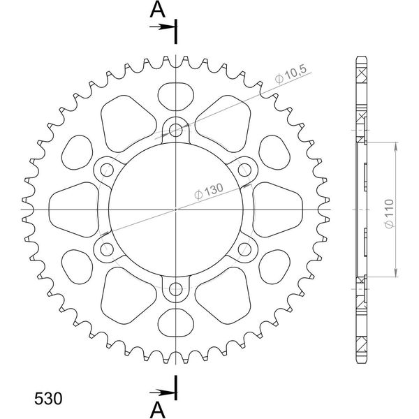 Supersprox Alu-Kettenrad 530 - 48Z (Blau) RAL-479:48-BLU|ID 110,0 Lk 130,0 6-Loch-image