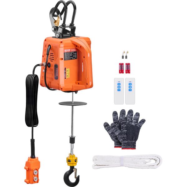 Paranco Elettrico Vevor 3 In 1, Capacità Di Sollevamento 500 Kg, 1500 W Portatile, Altezza 9,1 M, Velocità 4 M/Min, Adatto Per Il Sollevamento E Il Traino In Garage, Magazzini E Fabbriche-image