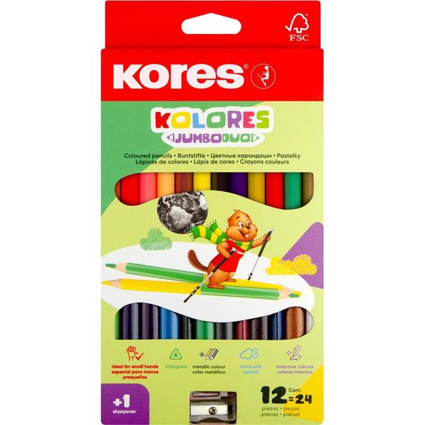 Kores BB93252 Matite Colorate Kores Kolores Jumbo Duo, Confezione Da 12 Pezzi-image