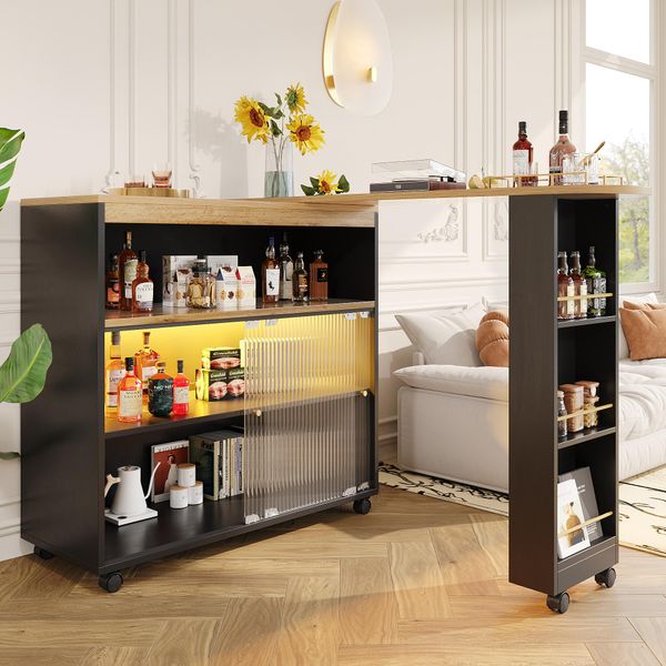 Abrihome Tavolo Da Sala Da Pranzo Girevole A 360° Tavolo Da Bar Con Spazio Di Archiviazione, Tavolo Da Pranzo Tavolo Da Cucina Allungabile Con Armadio, Tavolo Da Bar Con Led, Schwaz-image