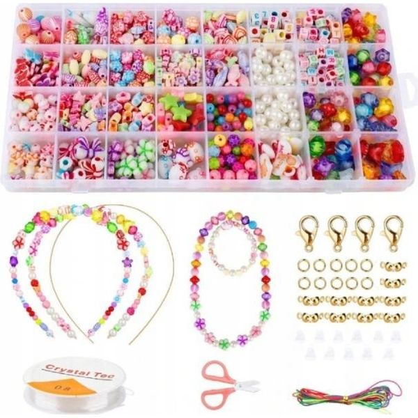 Set Creativo Perline Gioielli 900 Pezzi Lettere Ciondoli Accessori Bambini Fai Da Te-image