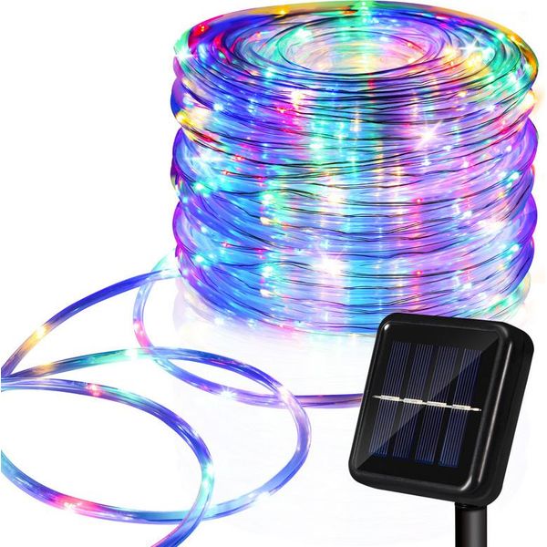 Fiqops Led Luce Di Corda Solare Luci Di Fata All'aperto, Con Timer E 8 Modalità, Luce Di Corda Solare All'aperto, Luci Di Fata Solare Balcone, Colorato, 32 Metri, 300 Led-image