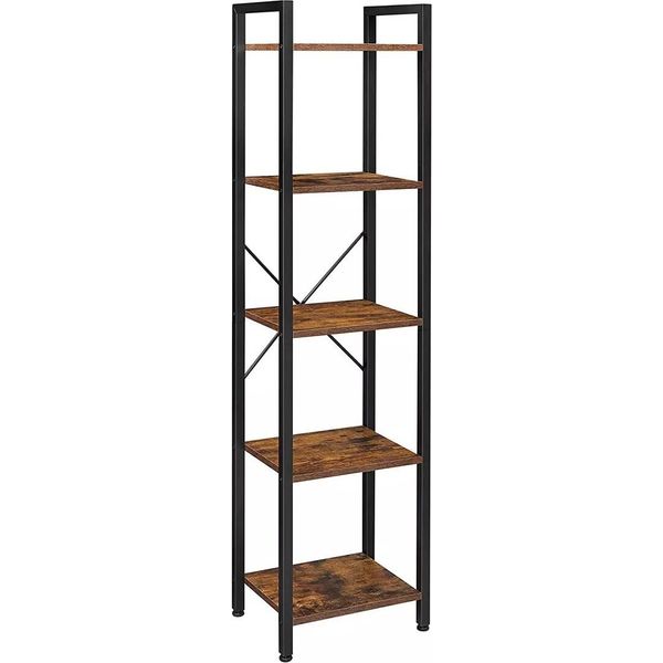In And Outdoormatch Libreria Charlene - Scaffale Portaoggetti - 5 Ripiani - Scaffali Aperti - Ufficio - Soggiorno - Camera Da Letto - 40 X 30 X 146 Cm - Marrone Vintage/Nero-image