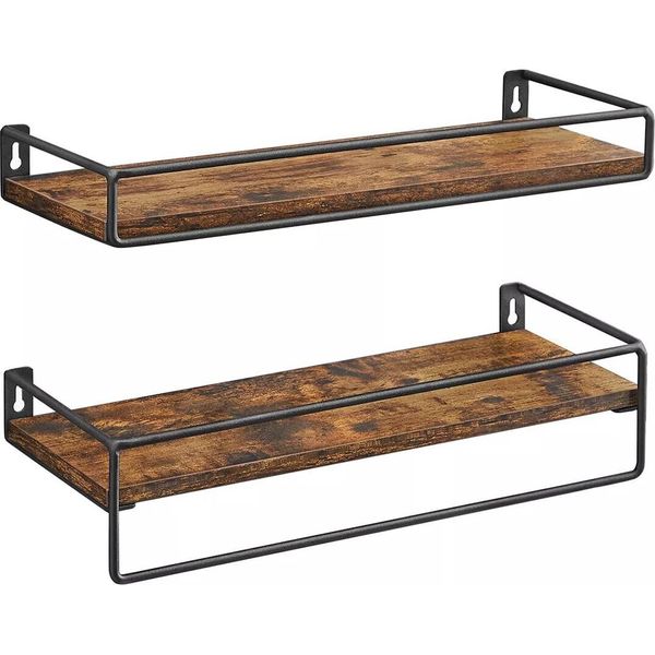 In And Outdoormatch Scaffale A Muro Shaniya - Set Di 2 - Galleggiante - Scaffale A Muro - Scaffale Da Parete - Scaffale Per Foto - Marrone - 40X15Cm-image