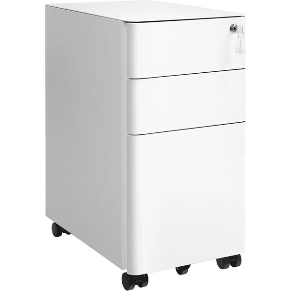 In And Outdoormatch Elmo Mobile Container - Armadio Per Archiviazione - Con Rotelle E Serratura - Bianco - 30 X 46 X 59,2 Cm-image
