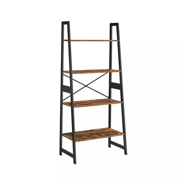 In And Outdoormatch Bookshelf Tony - Scaffale A Scala - 4 Livelli - Scaffale In Piedi - Bambù - Vintage - Marrone Nero-image