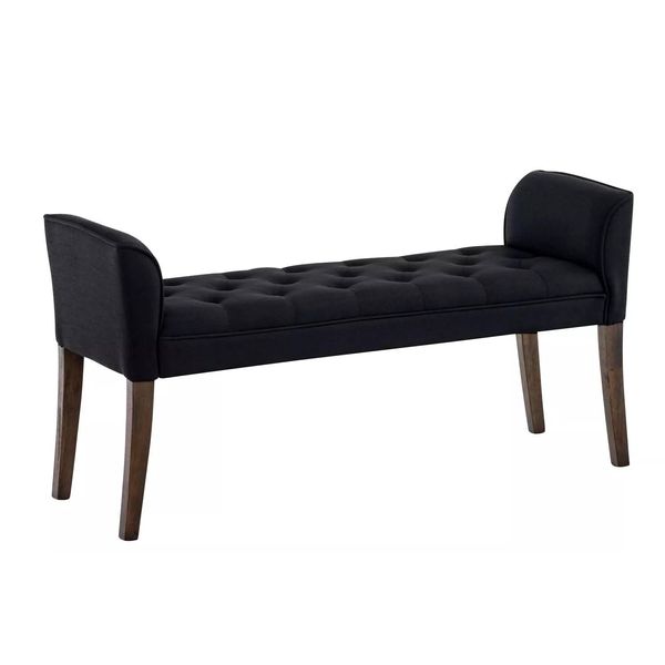 In And Outdoormatch Panca Da Ingresso In Stile Chesterfield Lisandro - Tessuto - Nero - 128 Cm - Panca - Panca Da Corridoio - Panca Da Pranzo-image