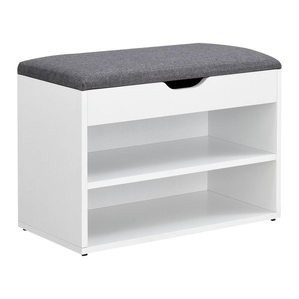 In And Outdoormatch Marques Scarpiera - 46X60X30 Cm - Bianco E Grigio - Truciolare E Tessuto - Design Moderno-image