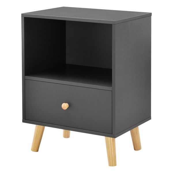 In And Outdoorcomodino Raphaelle - Con Cassetto E Vano A Giorno - 54X40X30 Cm - Bianco E Grigio Scuro - Design Moderno-image