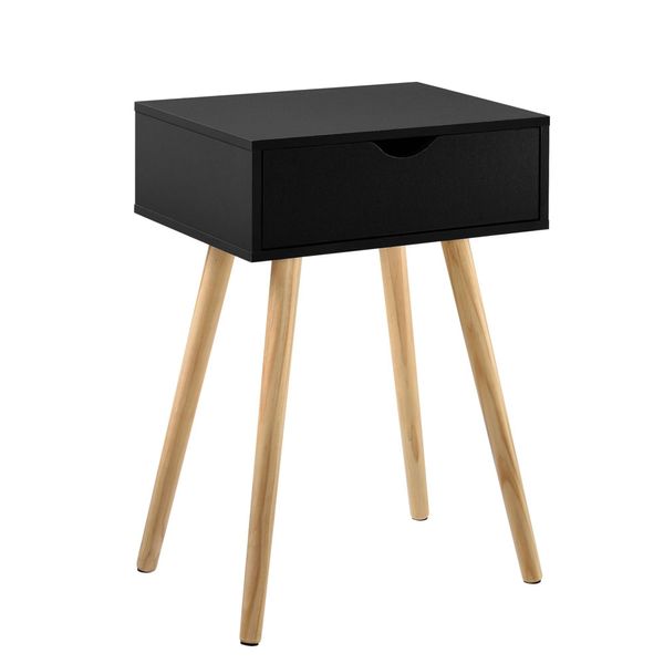 In And Outdoormatch Maggie Side Table - Con Cassetto - Comodino - 60X40X29.5 Cm - Colori Nero E Legno - Truciolato E Pino - Design Moderno-image