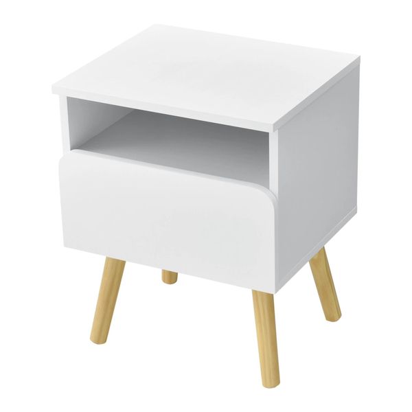 In And Outdoormatch Comodino Sallie - Con Cassetto - 50X40X34 Cm - Bianco E Legno - Truciolato E Pino - Design Moderno-image