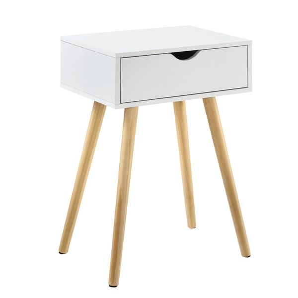 In And Outdoormatch Tavolino Electa - Con Cassetto - Comodino - 60X40X29,5 Cm - Colori Bianco E Legno - Truciolato E Pino - Design Moderno-image