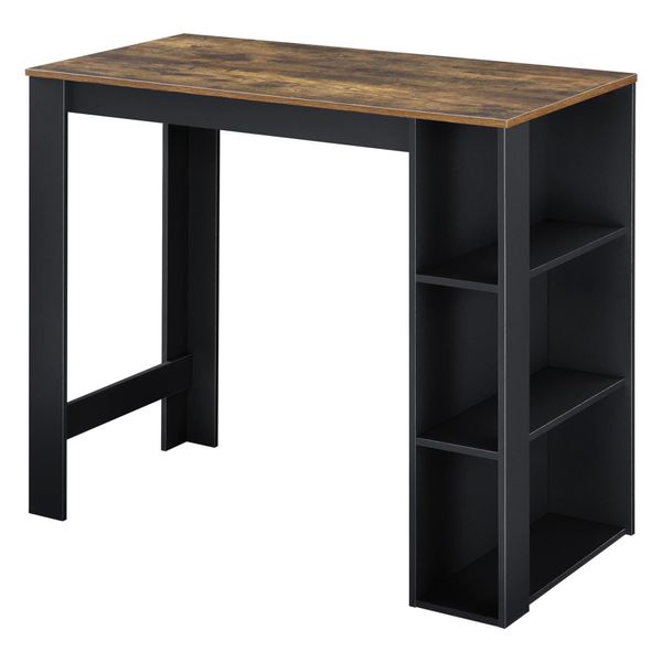 In And Outdoormatch Tavolo Da Bar Kamren - Con 3 Ripiani - 120 X 60 X 105,5 Cm - Colori Nero E Legno - Truciolare - Design Moderno-image