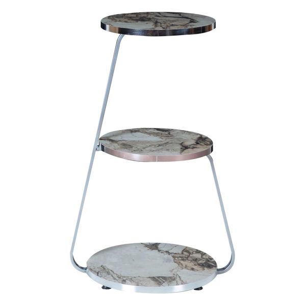 In And Outdoormatch Kay Side Table - 74 X 46 X 37 Cm - Marmo Bianco - 3 Ripiani - Design Moderno-image