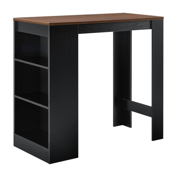 In And Outdoormatch Tavolo Da Bar Cletus - Con 3 Ripiani - 110 X 50 X 103 Cm - Colore Nero E Noce - Truciolato - Design Moderno-image
