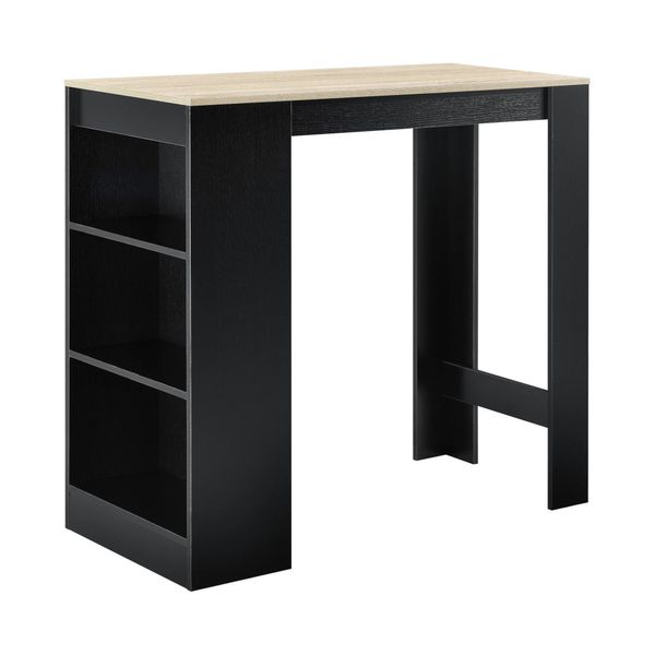 Tavolo Bar In And Outdoormatch Eddie - Con 3 Ripiani - 110 X 50 X 103 Cm - Colori Nero E Rovere - Truciolato - Design Moderno-image