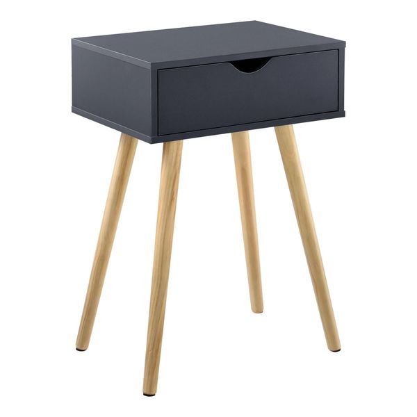 In And Outdoormatch Tavolino Demarcus - Con Cassetto - Comodino - 60 X 40 X 29,5 Cm - Grigio Scuro E Color Legno - Truciolato E Pino - Design Moderno-image