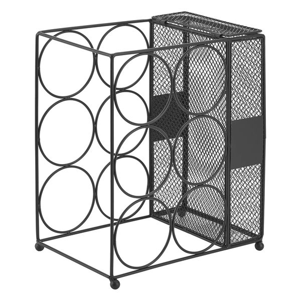 In And Outdoormatch Portabottiglie Alvah - Metallo - Per 6 Bottiglie - 33,5X29X18 Cm - Nero - Con Raccoglitore Di Sughero Pieghevole-image