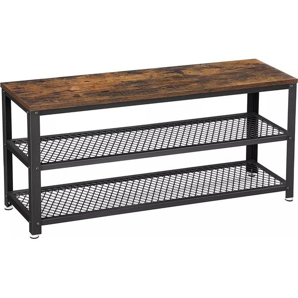 In And Outdoormatch Panca Per Scarpe Industrial Chauncey - Nero/Marrone - Contenitore - Scarpiera - Panca Da Ingresso - 100 X 30 X 45 Cm-image