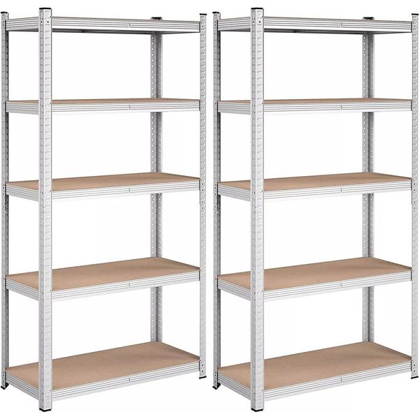 In And Outdoormatch Michel - Scaffale Per Magazzini - Set Di 2 - 180 X 90 X 40 Cm - Portata Fino A 875 Kg - Scaffale - Scaffale A Innesto - Struttura In Acciaio Rinforzato - 5 Ripiani Regolabili - Argento-image