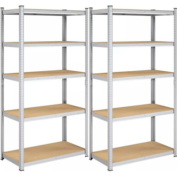 In And Outdoormatch - Scaffale Kristoffer - Scaffale Per Carichi Pesanti - Set Di 2 - 180 X 90 X 40 Cm - Portata Fino A 875 Kg - Scaffale - Scaffale A Innesto - Struttura In Acciaio Rinforzato - 5 Ripiani Regolabili - Argento-image