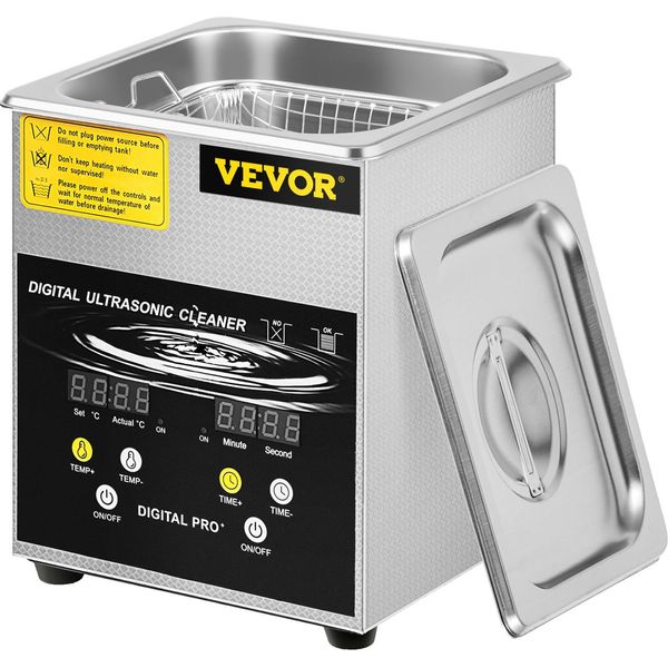 Vevor 2 L Pulitore A Ultrasuoni Migliorato (100 W Di Riscaldamento, 60 W Di Ultrasuoni) Pulitore A Ultrasuoni Professionale Digitale Da Laboratorio Con Timer Di Riscaldamento Per La Pulizia Di Gioielli, Parti Di Occhiali-image