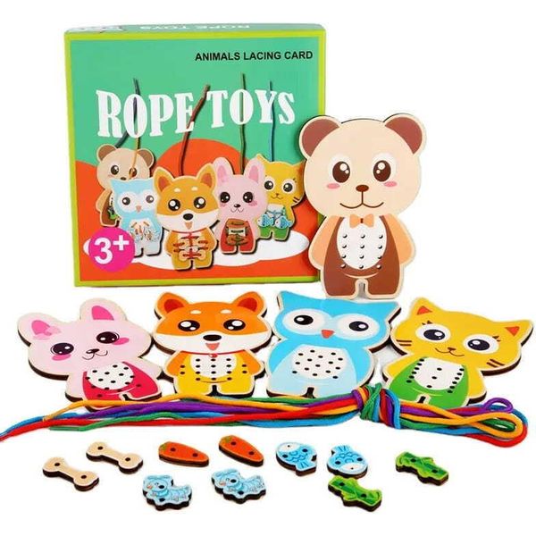 Puzzle Di Legno Montessori - Infilare - Imparare A Legare Gli Animali-image