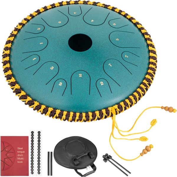 Vevor 14'' 14 Tone Tongue Drum Large Steel Tongue Drum C-Key-Hand-Pan Con Mazzuoli E Borsa Verde Minerale-image