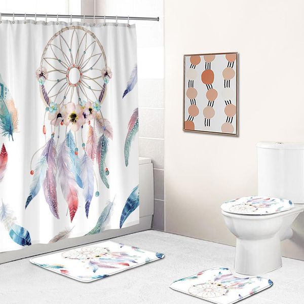 Set Di 4 Pezzi Di Tende Da Doccia In Poliestere Impermeabili E Antimuffa, Tenda Da Doccia Lavabile Con Stampa Digitale E Tappetino Da Bagno Per Il Bagno, Stile 5-image