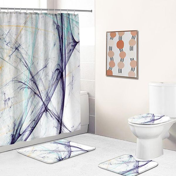 Set Di 4 Pezzi Di Tende Da Doccia In Poliestere Impermeabili E Antimuffa, Tenda Da Doccia Lavabile Con Stampa Digitale E Tappetino Da Bagno Per Il Bagno, Stile 2-image