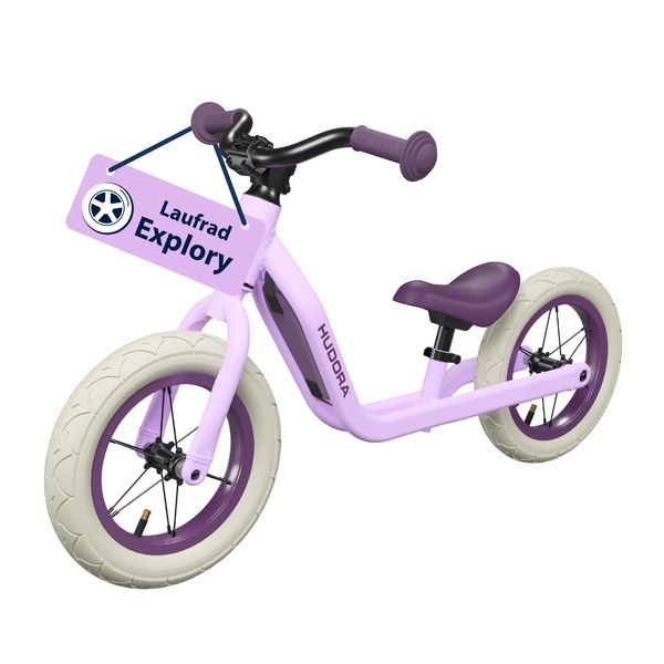Hudora Balance Bike Explory Da 2,5 Anni - Lavanda - Balance Bike Con Ruota Pneumatica E Altezza Sella Regolabile - Per Bambini E Bambine Da 90-110 Cm-image
