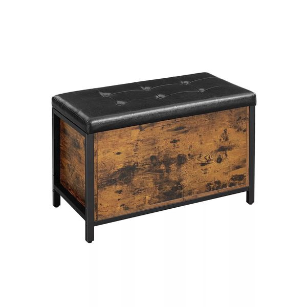 In And Outdoormatch Panca A Cassapanca Industrial Jarred - Panca Con Spazio Di Archiviazione - Letto A Cassetta - Con Coperchio - Nero/Brown - 80X40X50Cm-image