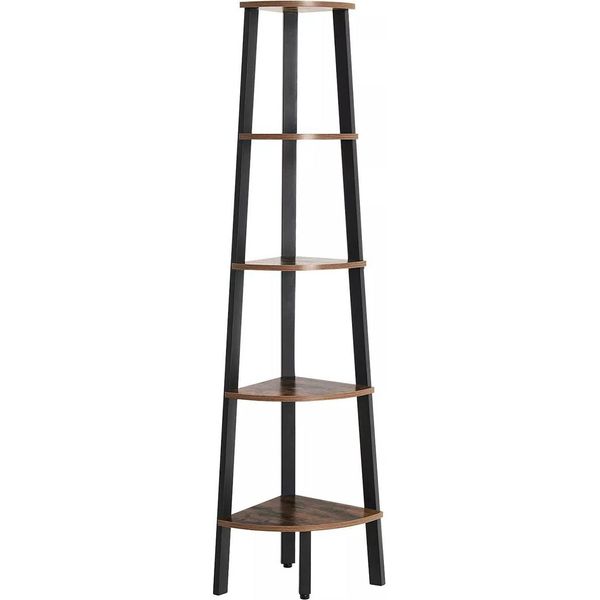 In And Outdoormatch Industrial Corner Furniture Yiska - Scaffale - Scaffale Angolare - Libreria - Scaffale Angolare - Armadi - Metallo - Marrone/Nero - 34X34X159 Cm-image