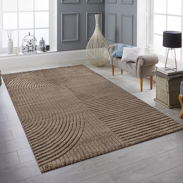 Tappeto Moderno Con Motivo Ad Arco Facile Da Pulire Ed Elegante In Marrone Dimensioni - 160 X 230 Cm-image