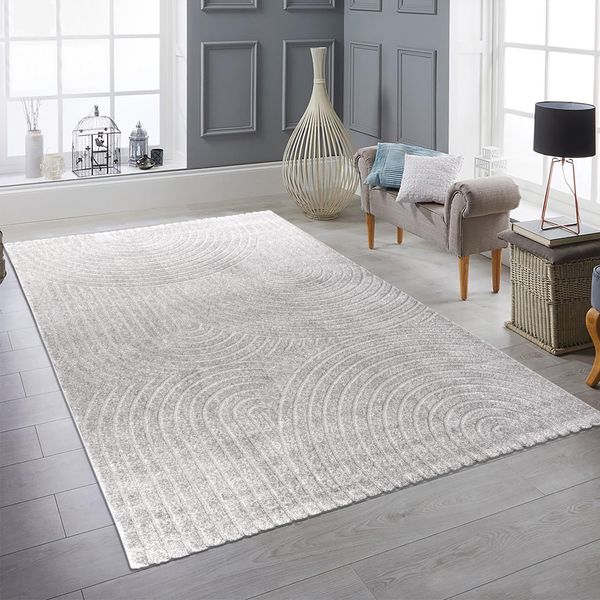 Tappeto Moderno Con Motivo Ad Arco Elegante In Grigio Dimensioni - 240 X 340 Cm-image
