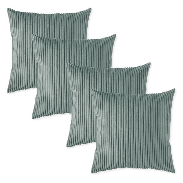 Sleepling - Set Di 4 Cuscini Da Divano In Velluto A Coste, 40 X 40 Cm, Cuscini Decorativi, Cuscini, Turchese-image