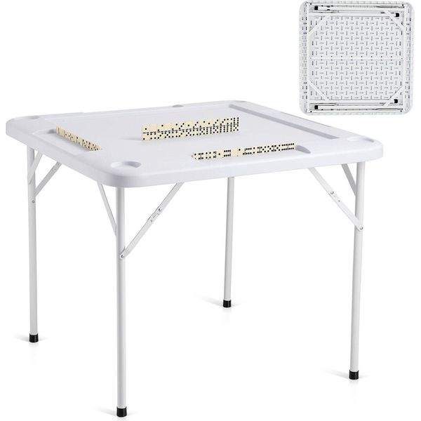 Tavolo Da Mahjong, Tavolo Da Domino, Tavolo Da Gioco Pieghevole Per 4 Giocatori Con 4 Portabicchieri E 4 Scomparti Per Le Fiches, Tavolo Da Gioco Portatile Per Domino Con 1 Set Di Domino Per Puzzle Mahjong Poker-image