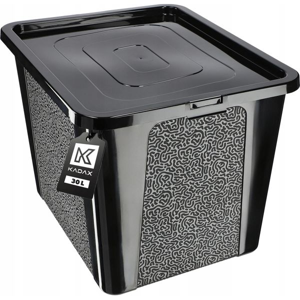 Contenitore In Plastica Kadax Da 30 L Con Coperchio, Nero, Con Chiusura A Chiave, Grande Organizzatore-image