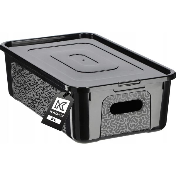 Contenitore In Plastica Kadax Da 5L Con Coperchio, Organizer Nero Con Chiusura A Chiave-image