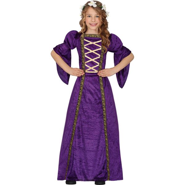 Abito Da Principessa Medievale Viola Costume Da Fiaba Corona Di Fiori Bambini Carnevale Fantasia Avventura Regale Eleganza, Taglia: 110/116 Colore: Viola-image