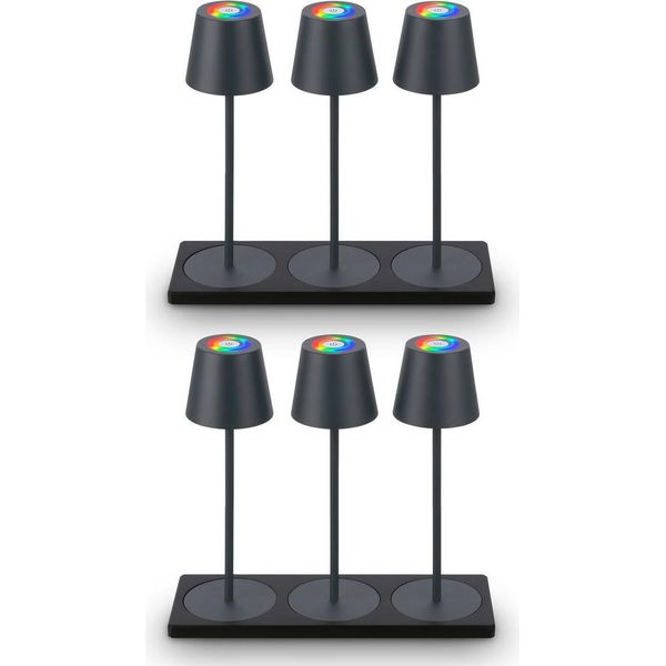 Lampada Da Tavolo 6 Set Rgbw Led A Batteria IP44 Stazione Di Ricarica 36Cm Antracite-image