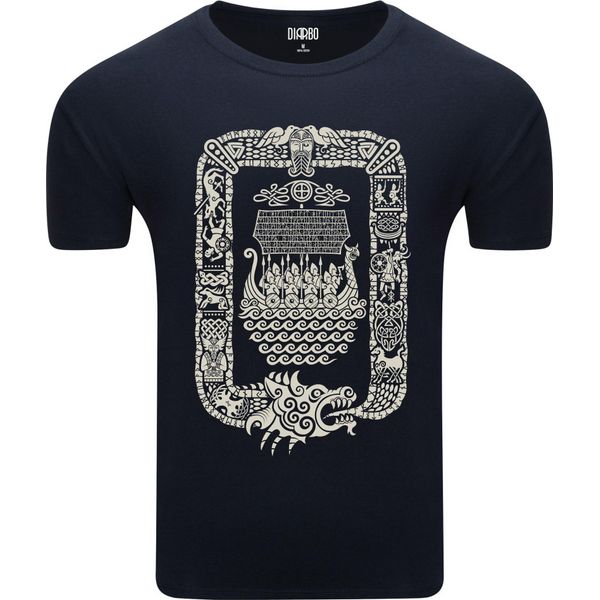 T-Shirt Da Uomo Diarbo Con Stampa Vichinga Drakkar Blu Scuro Taglia Xxl-image