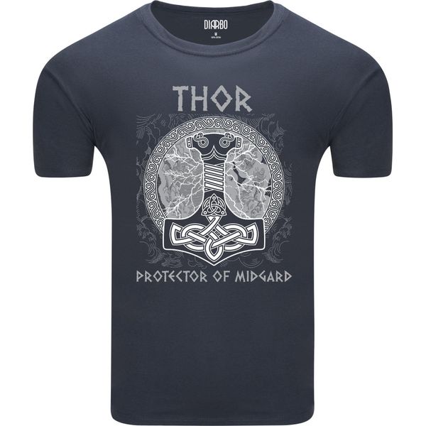 T-Shirt Da Uomo Diarbo Con Stampa Vichinga Thor Grigio Scuro Taglia Xxl-image